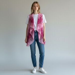 Accents By Lovello Womens Chiffon Open Front Vest One Size Pink Zebra Print NWT